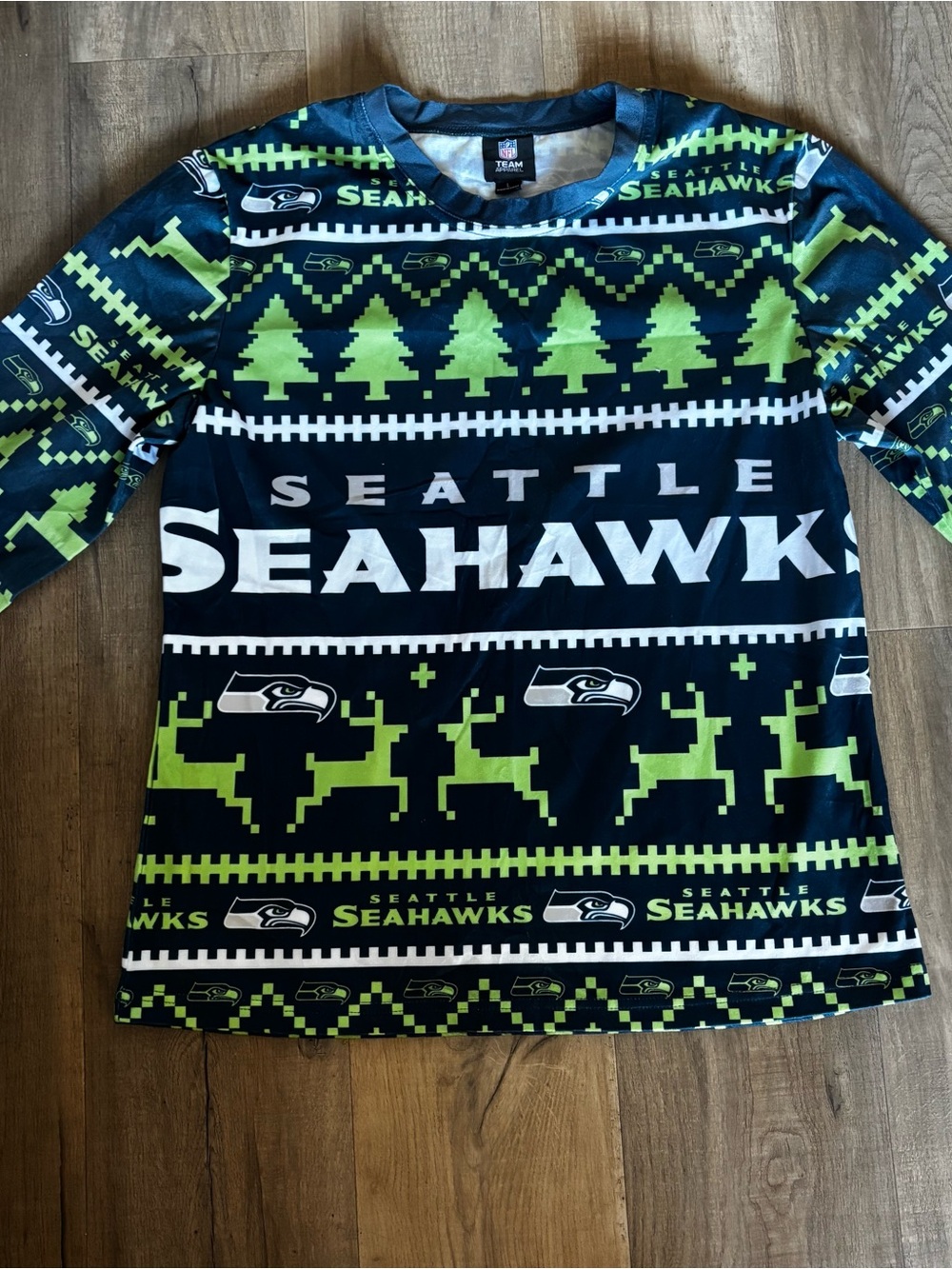 Seattle Seahawks NFL Ugly Christmas Sweater Print Tunic Top Size L